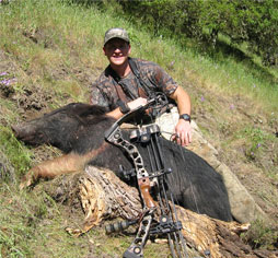 Bow hunter and hog